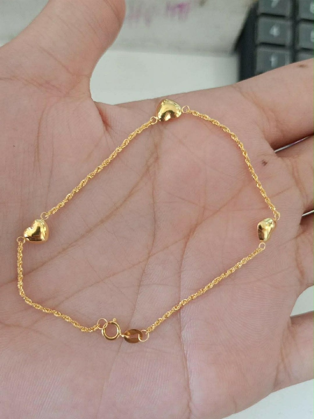 Gold Heart Charm Bracelet - Women's Delicate Chain